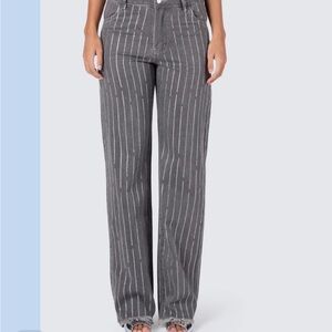 Finesse Gray Rhinestone Striped Pants